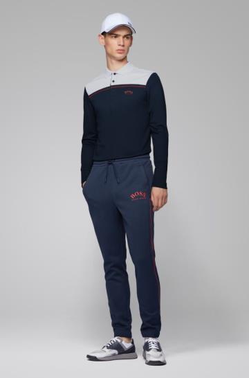 Koszulki Polo BOSS Long Sleeved Slim Fit Ciemny Niebieskie Męskie (Pl33098)